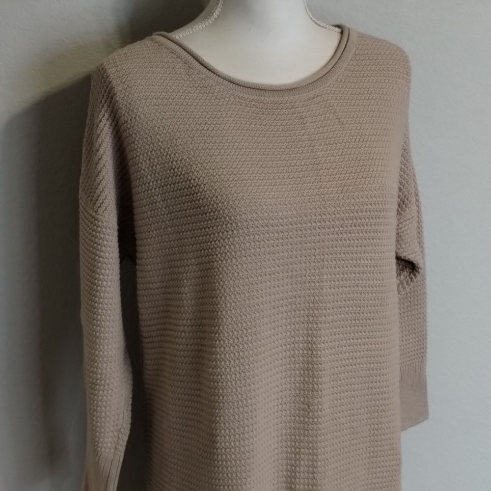 INTIMISSIMI Sweater Dress Knit Size Large zip back beige tan crochet - Picture 2 of 12